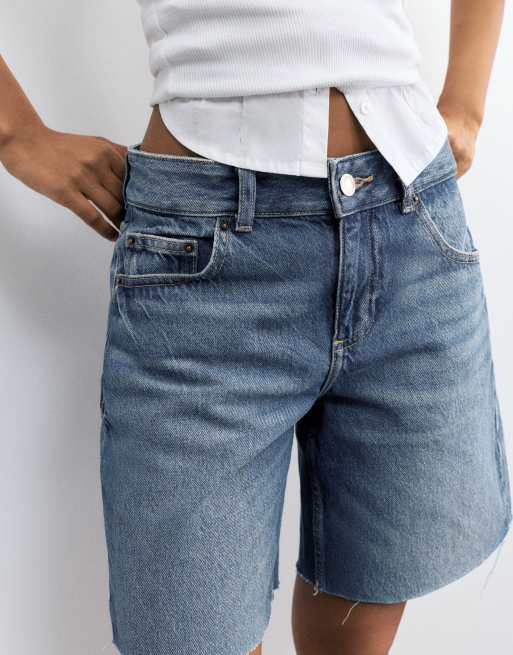 Pull&Bear - Bermuda en jean à taille basse - Bleu moyen, 3 de 4