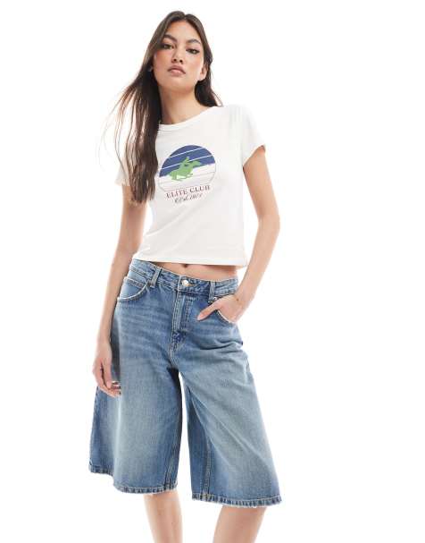 Pull&Bear - Bermuda en jean - Bleu moyen délavé - view 1