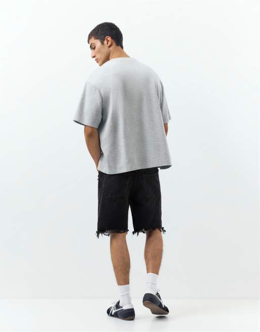 Pull&Bear - Bermuda en jean coupe droite - Noir délavé, 3 de 4