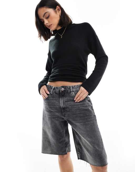 Pull&Bear - Bermuda en jean - Noir délavé