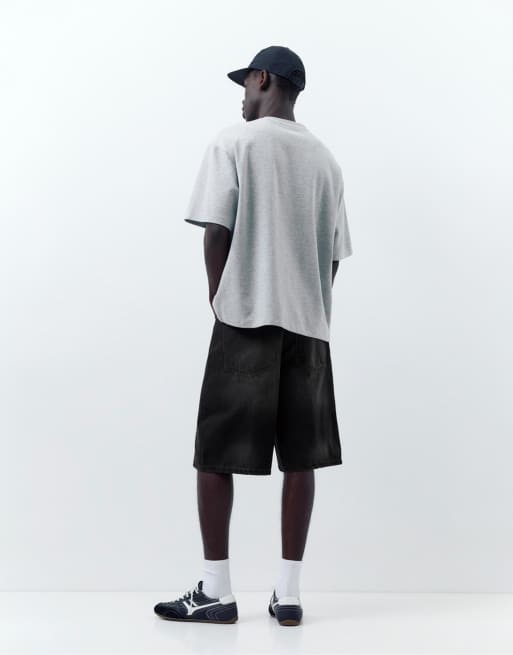Pull&Bear - Bermuda en jean style skateur - Noir délavé, 3 de 4