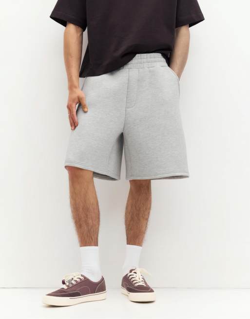 Pull&Bear Bermuda jogger sweat shorts in grey marl, 4 of 4