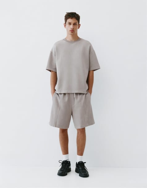 Pull&Bear - Bermuda joggingshort met interlock-naden in gemêleerd grijs - view 1