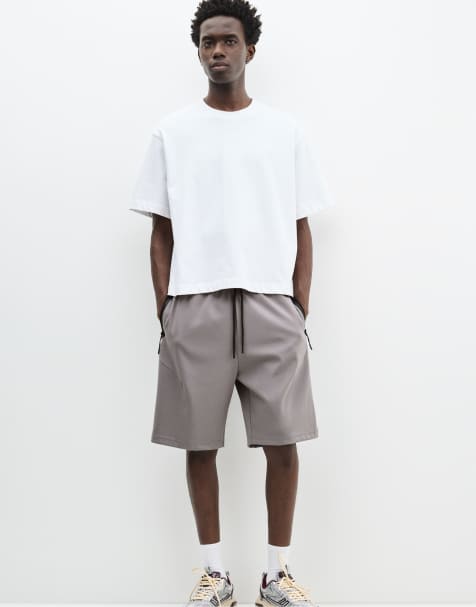 Pull&Bear - Bermuda joggingshort met interlock-naden in grijs - view 1