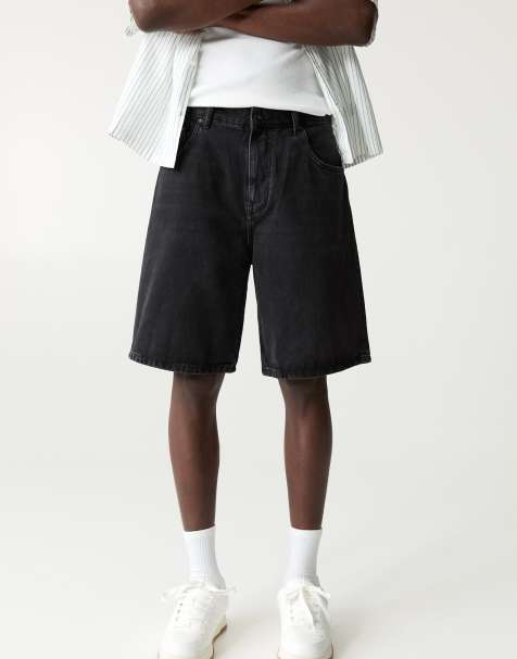 Pull&Bear - Bermuda larghi in denim nero sbiadito - view 1