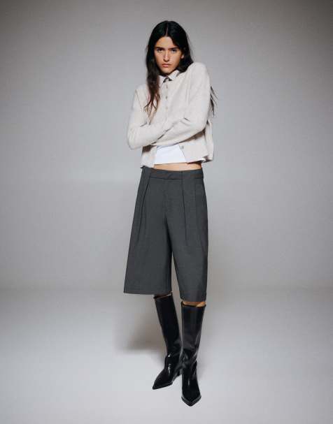 Pull&Bear bermuda sartoriali a pieghe grigio scuro - view 1
