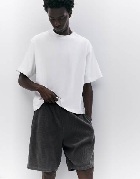 Pull&Bear bermuda shorts in waffle knit fabric in charcoal grey - view 1