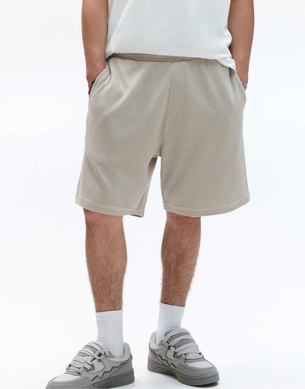 Pull&Bear bermuda shorts in waffle knit fabric in grey marl