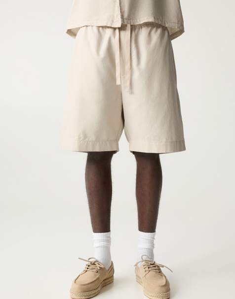 Pull&Bear - Bermuda stile joggers in misto lino beige - view 1