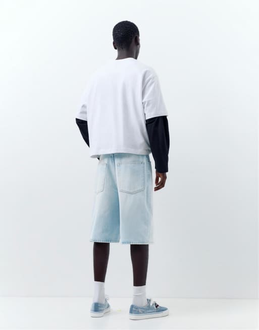 Pull&Bear - Bermuda style skateur en jean - Bleu pâle, 3 de 4