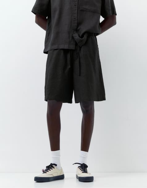 Pull&Bear – Bermuda-Sweatshorts aus reinem Leinen in Schwarz - view 1