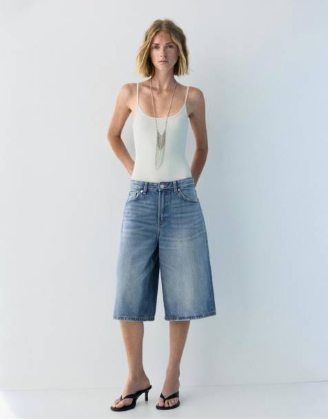 Pull&Bear - Bermuda taille basse en jean - Bleu foncé - view 1