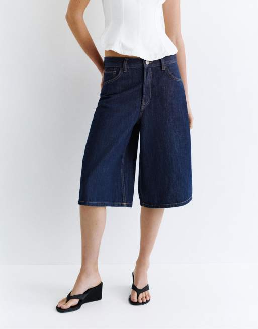 Pull&Bear - Bermuda taille basse en jean - Bleu marine, 2 de 6