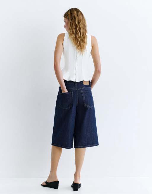 Pull&Bear - Bermuda taille basse en jean - Bleu marine, 3 de 6