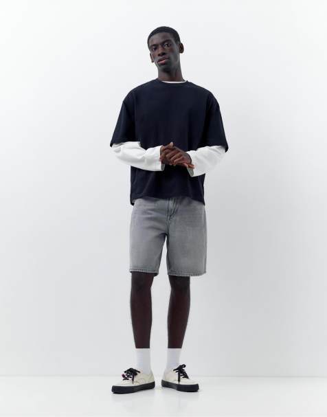 Pull&Bear - Bermuda vestibilità standard in denim grigio scuro - view 1