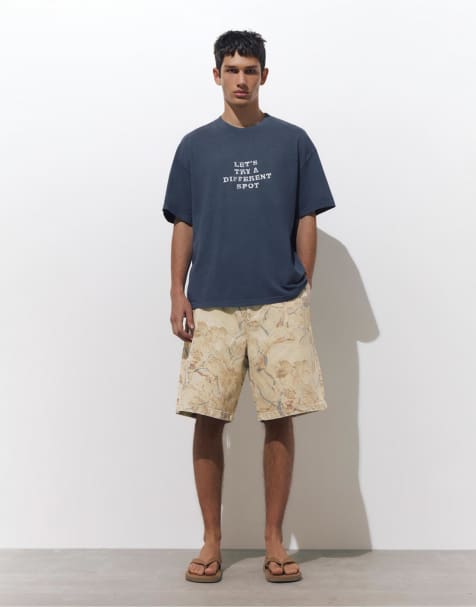 Pull&Bear - Bermudashort met print in zandkleur - view 1