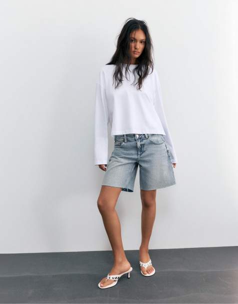 Pull&Bear – Bermudashorts aus Denim in Blassblau mit niedrigem Bund - view 1