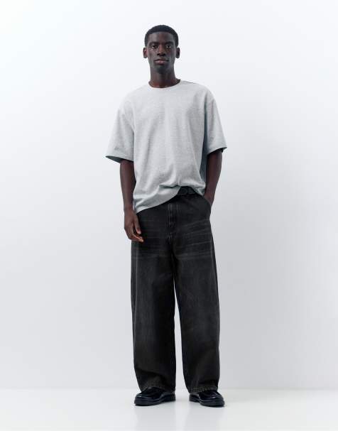 Pull&Bear – Bestickte Skater-Jeans in verblasstem Schwarz - view 1
