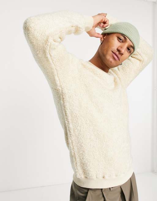 Pull&Bear – Beżowy sweter z kożuszka z okrągłym dekoltem