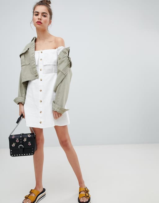 Pull&Bear – Biała sukienka na guziki, 4 z 4