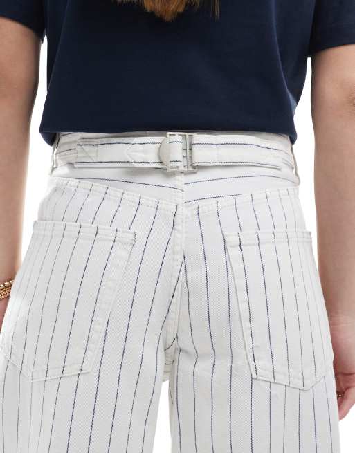 Pull&Bear – Białe balonowe jeansy w prążki, część zestawu, 4 z 5