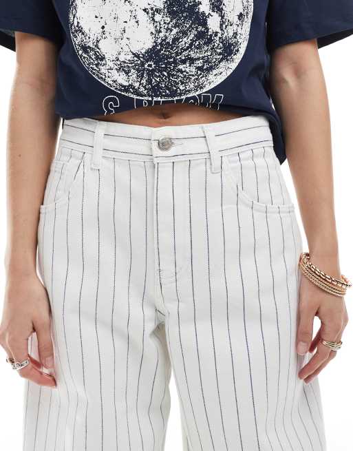 Pull&Bear – Białe balonowe jeansy w prążki, część zestawu, 5 z 5