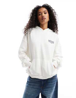 Pull & Bear Biarritz Printed Hoodie In White