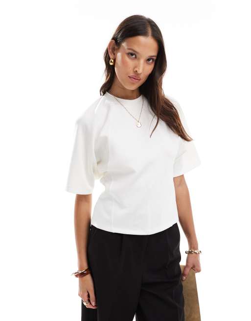Pull&Bear – Biały miękki T-shirt zwężany w talii