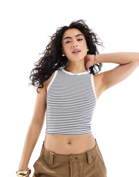 Pull&Bear – Biały prążkowany podkoszulek o fasonie bokserki w paski - view 1