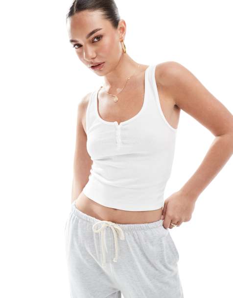 Pull&Bear – Biały prążkowany zapinany na guziki podkoszulek - view 1