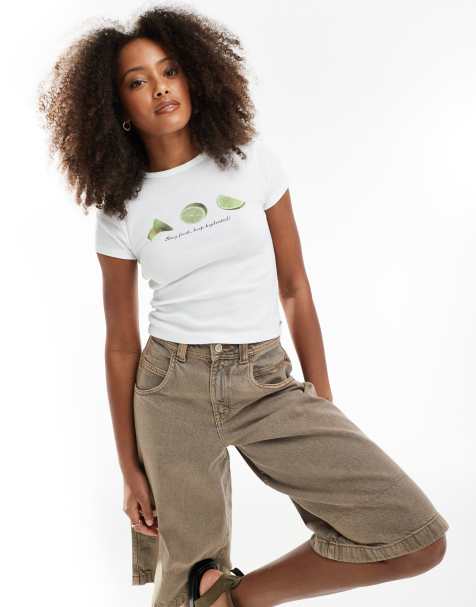 Pull&Bear – Biały przylegający T-shirt z grafiką z limonką - view 1
