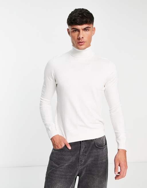 Pull&Bear – Biały sweter z odwijanym golfem