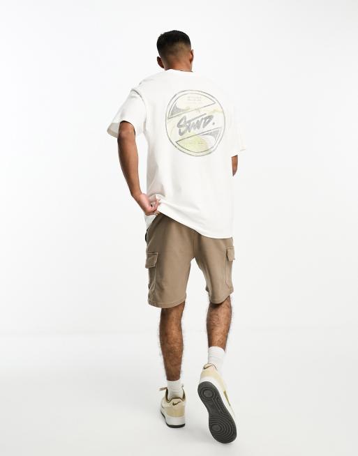 Pull&Bear – Biały T-shirt z nadrukiem i napisem „STWD” na plecach