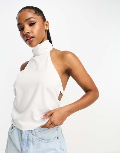 Pull&Bear – Biały top bez pleców z dekoltem typu halter