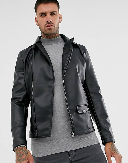 Pull&Bear biker jacket in black | ASOS