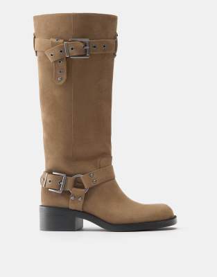 Pull & Bear - Biker-Stiefel in Sandbeige-Bunt