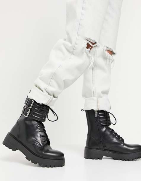 Biker Stiefel Fur Damen Leder Schnur Und Riemendesigns Asos