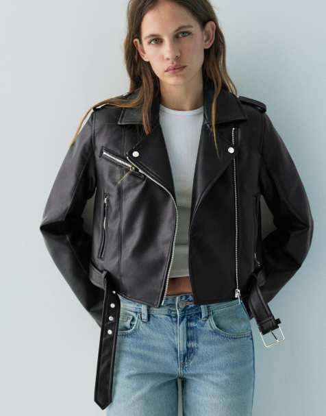 Pull&Bear - Bikerjack met leereffect in zwart - view 1