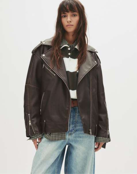 Pull&Bear - Bikerjack van imitatieleer in bruin - view 1