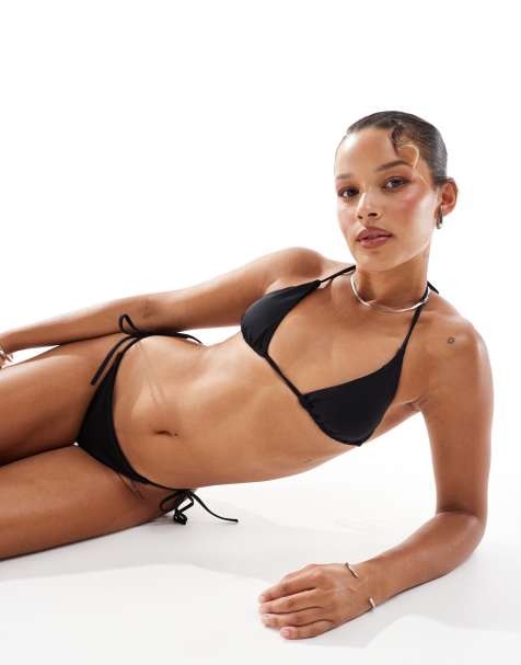 Pull&Bear - Bikinibroekje met gestrikte zijkanten in zwart - view 1