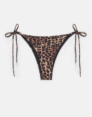 Pull & Bear - Bikinihose in Braun mit Leopardenmuster-Brown