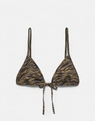 Pull & Bear - Bikinioberteil in Grün mit Zebramuster