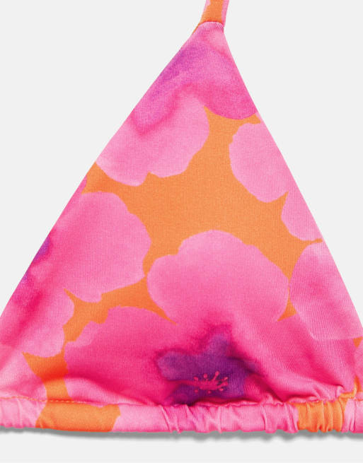 Pull&Bear – Bikinioberteil in Pink mit Blumenmuster, 4 von 4