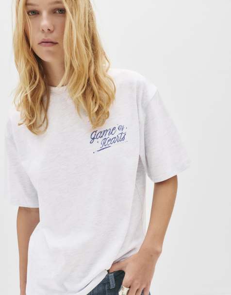 Pull&Bear – Billiards – Gråmelerad t-shirt med tryck - view 1