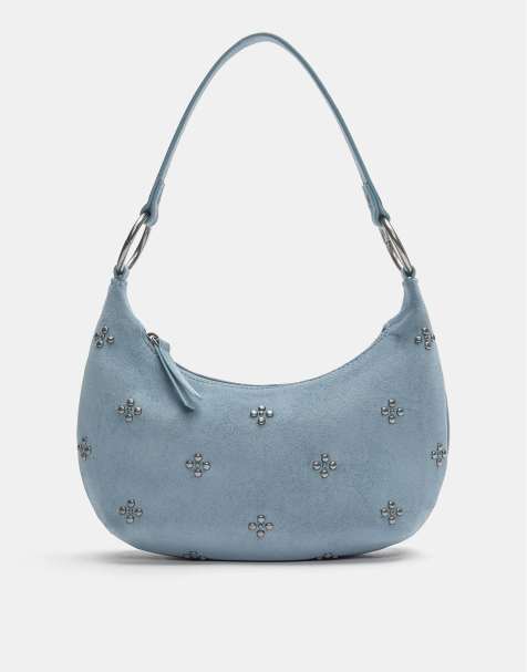 Pull&Bear – Blå axelväska med blommiga nitar - view 1