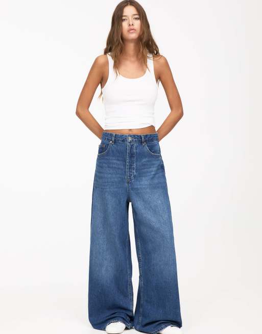 Pull&Bear – Blå baggy jeans i oversize med vida ben