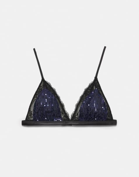 Pull&Bear - Blå bralette-top med pailletter - view 1