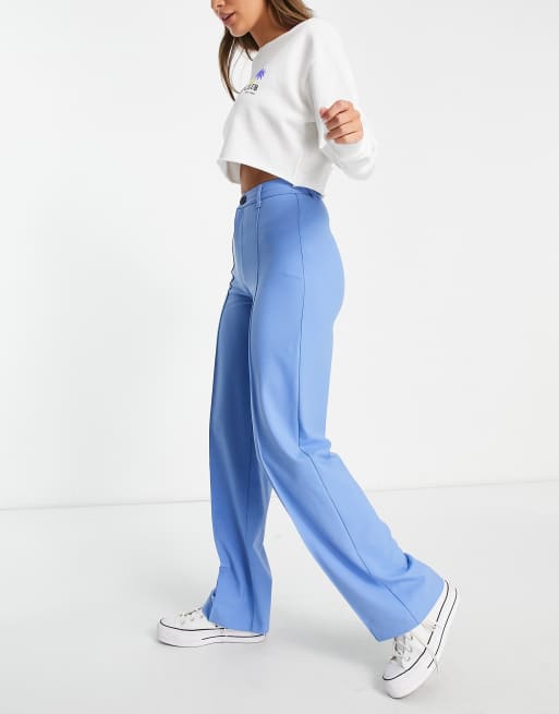 Pull&Bear – Blå, figursydda byxor med raka ben, hög midja och stråveck, 4 av 4