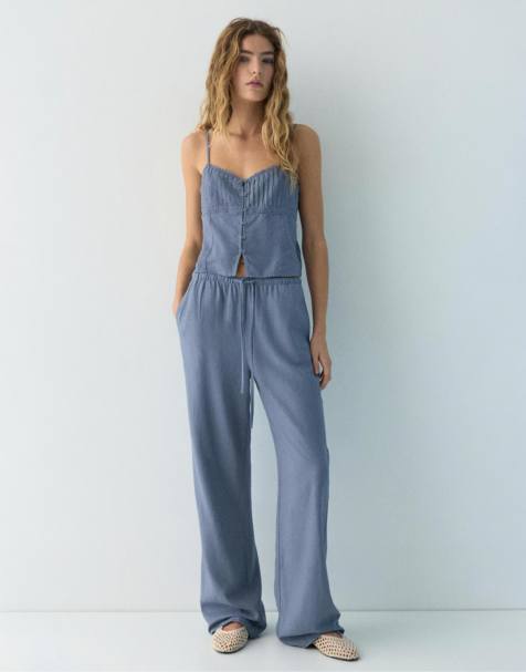 Pull&Bear - Blå flagrende bukser i viskose - view 1