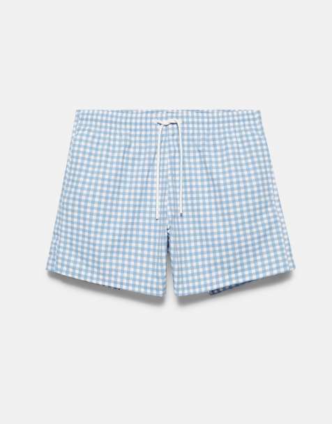 Pull&Bear – Blå, ginghamrutig baddräkt - view 1